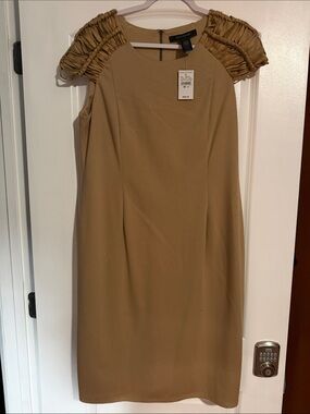 Ashley Stewart Camel Short-Sleeve Midi Shift Dress